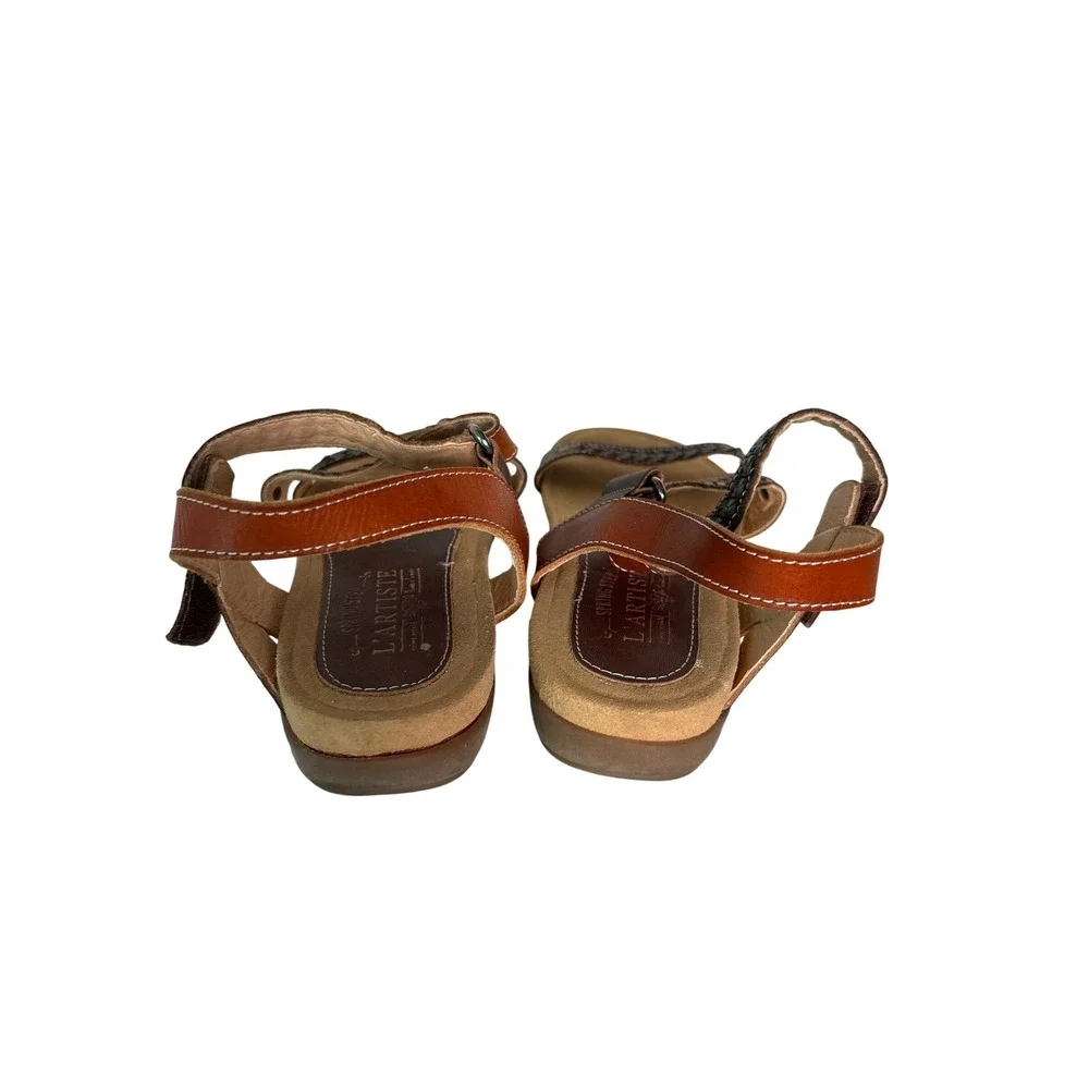 L'Artiste Spring Step Joaquima Leather Braided Slingback Sandals Brown Size 39